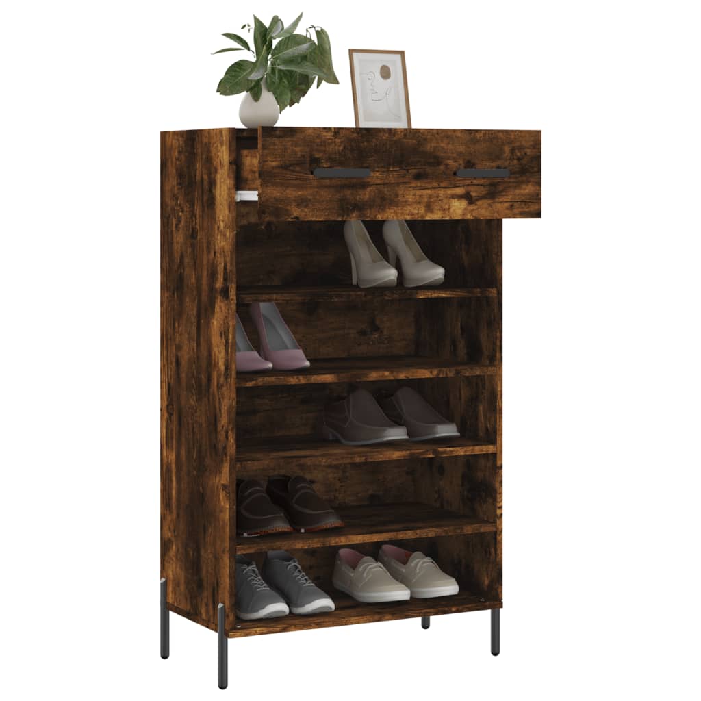 vidaXL Shoe Cabinet Smoked Oak 60x35x105 cm Engineered Wood