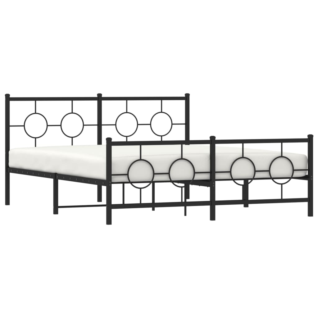 vidaXL Metal Bed Frame without Mattress with Footboard Black 150x200 cm King Size