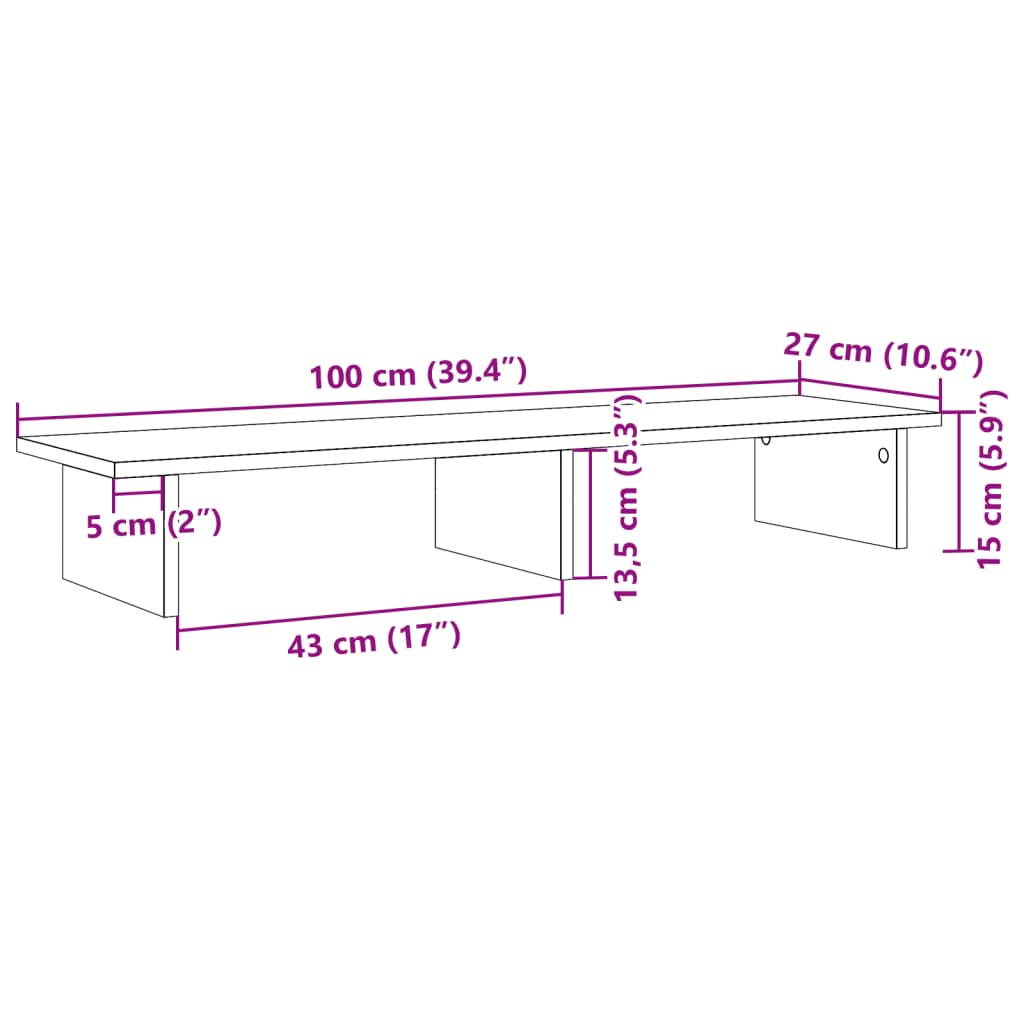 vidaXL Monitor Stand Sonoma Oak 100x27x15 cm Engineered Wood