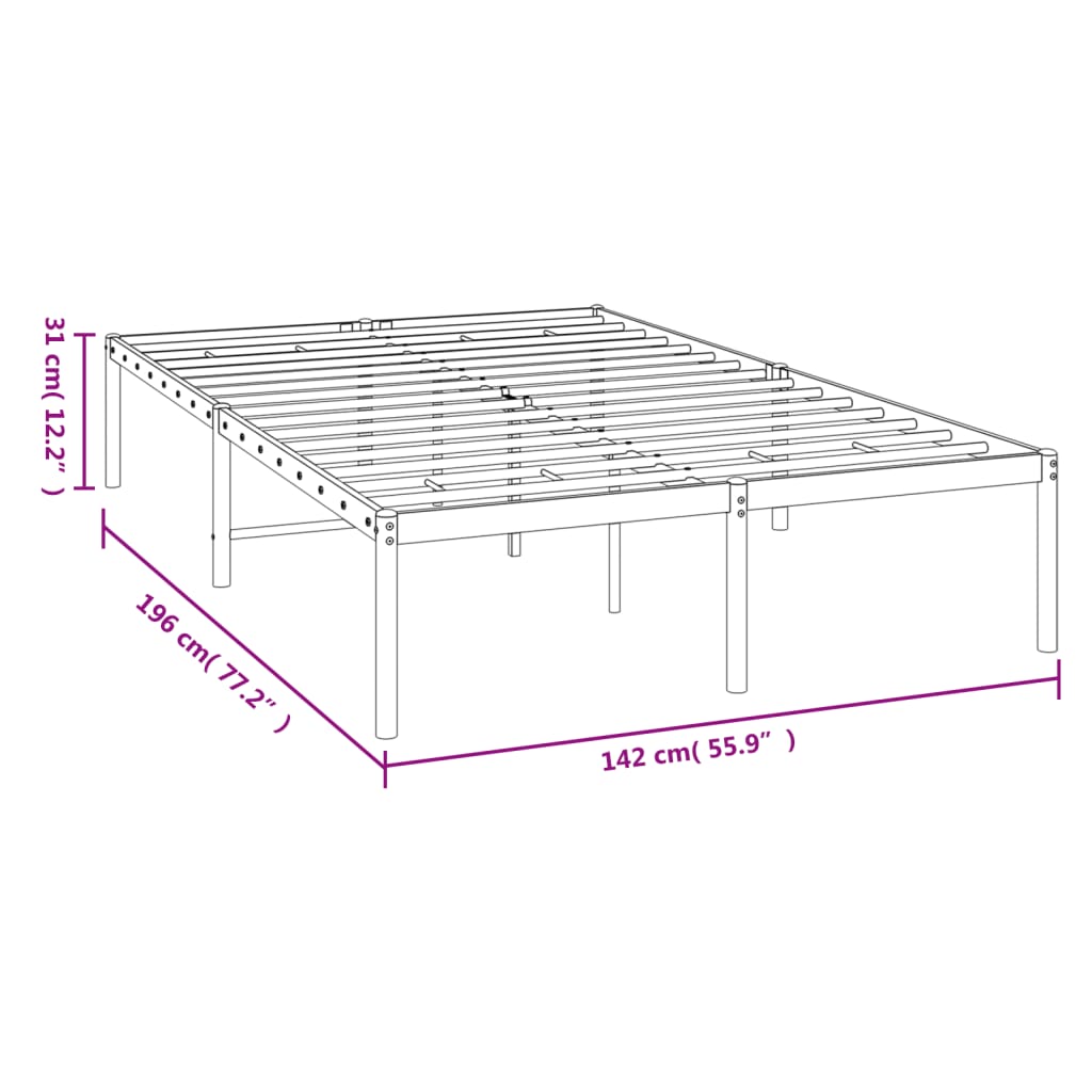 vidaXL Metal Bed Frame without Mattress Black 135x190 cm Double