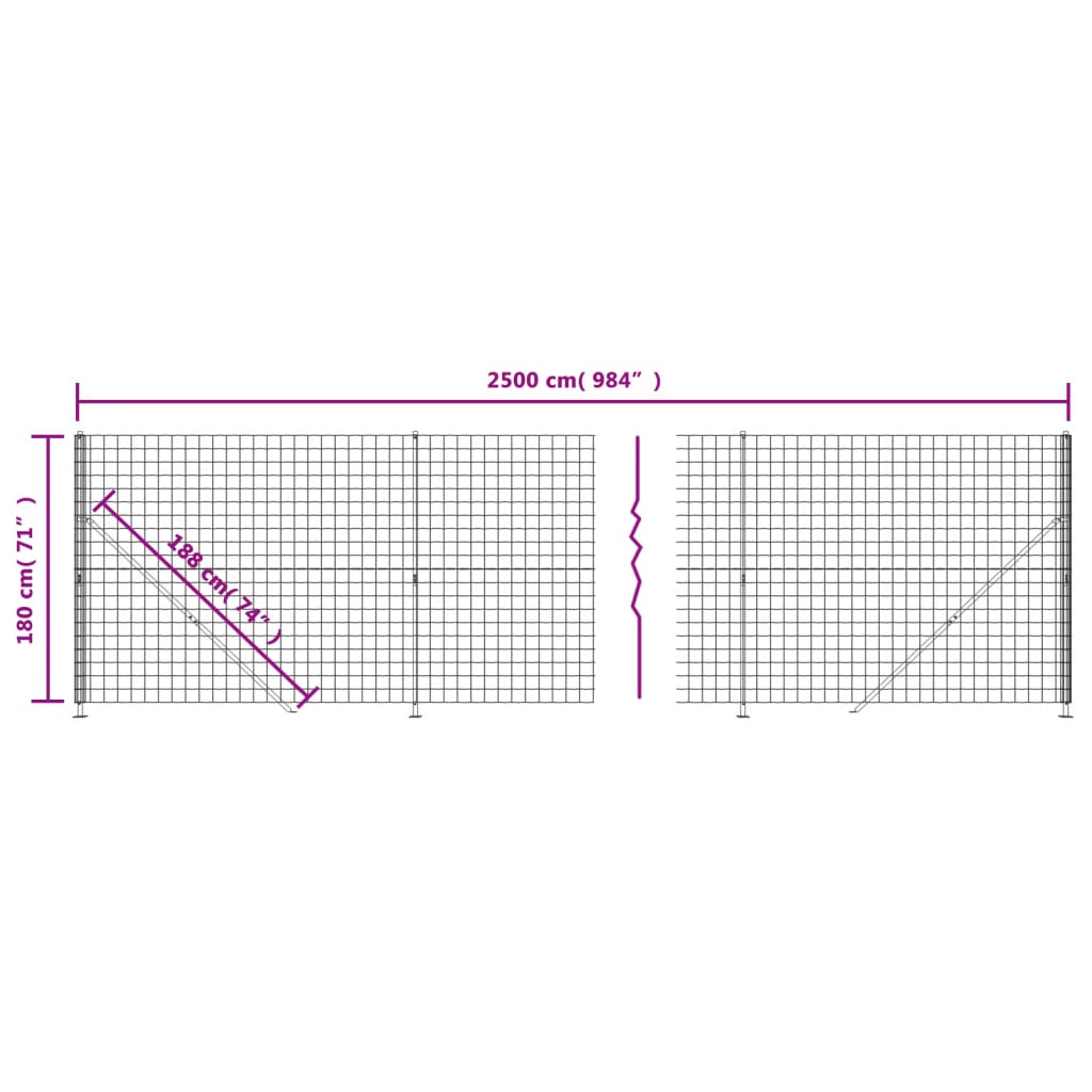 vidaXL Wire Mesh Fence with Flange Anthracite 1.8x25 m