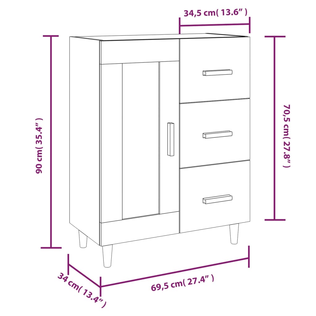 vidaXL Sideboard Sonoma Oak 69.5x34x90 cm Engineered Wood