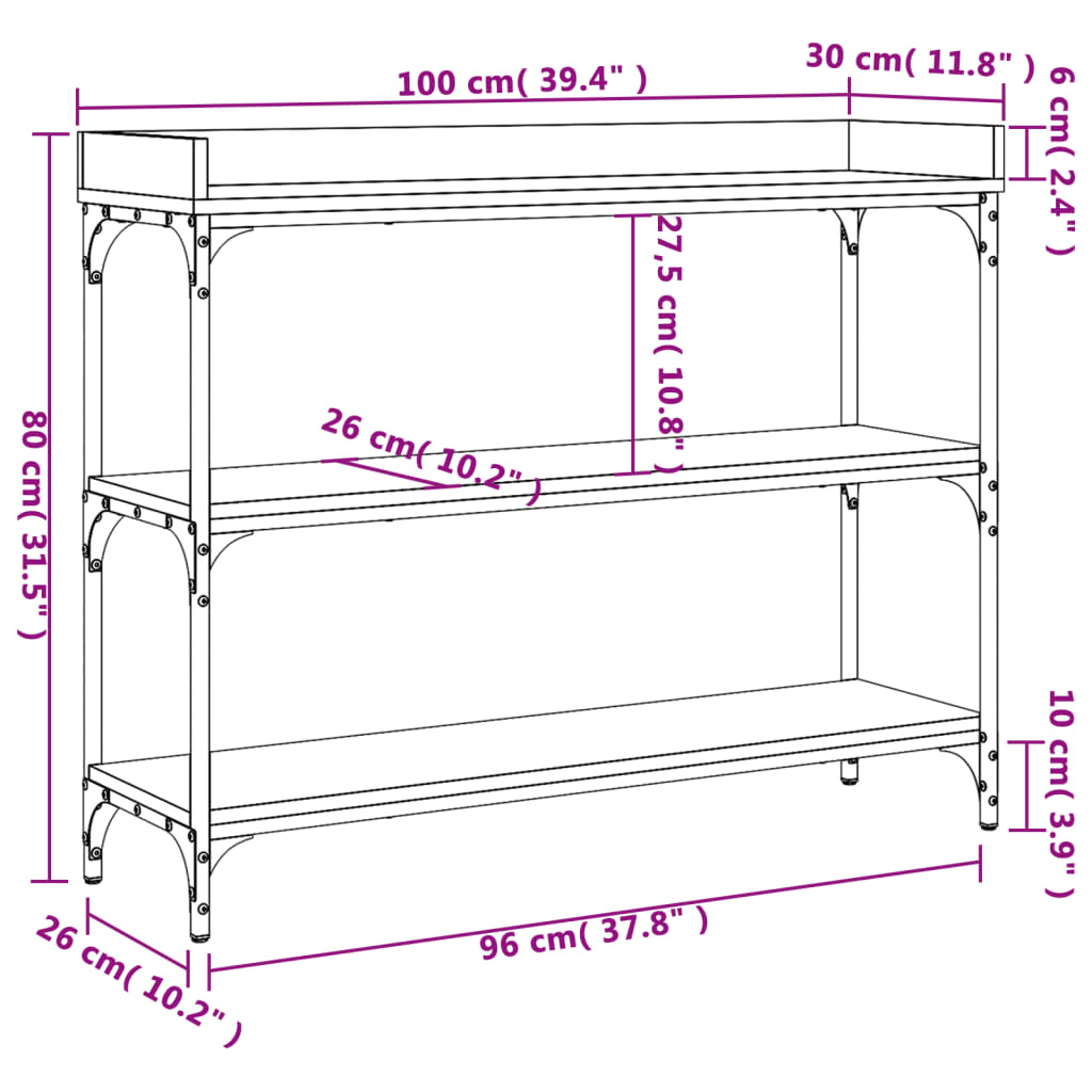 vidaXL Console Table with Shelves Smoked Oak 100x30x80 cm