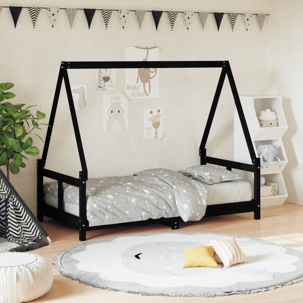 vidaXL Kids Bed Frame Black 80x160 cm Solid Wood Pine