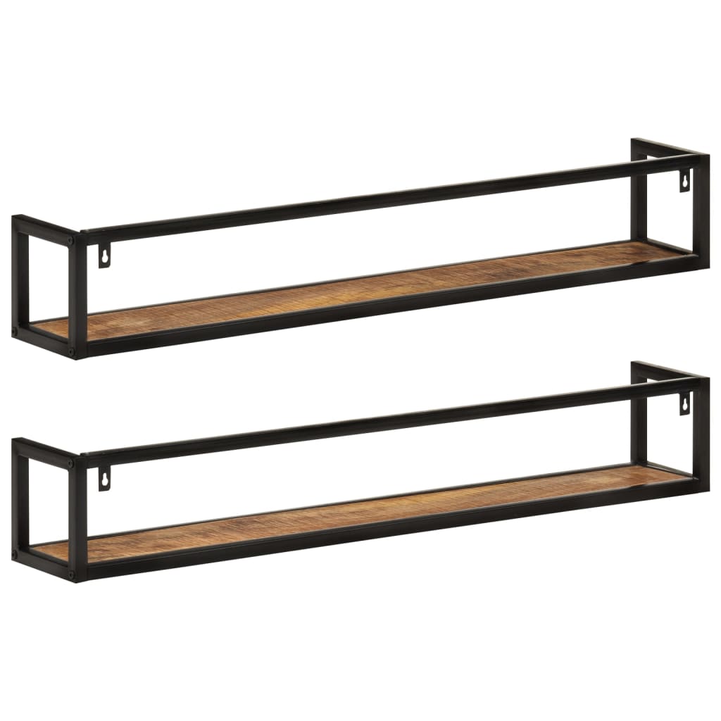 vidaXL Wall Shelves 2 pcs 110x17x17 cm Solid Wood Mango and Iron