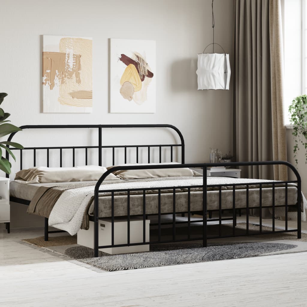 vidaXL Metal Bed Frame without Mattress with Footboard Black 193x203 cm