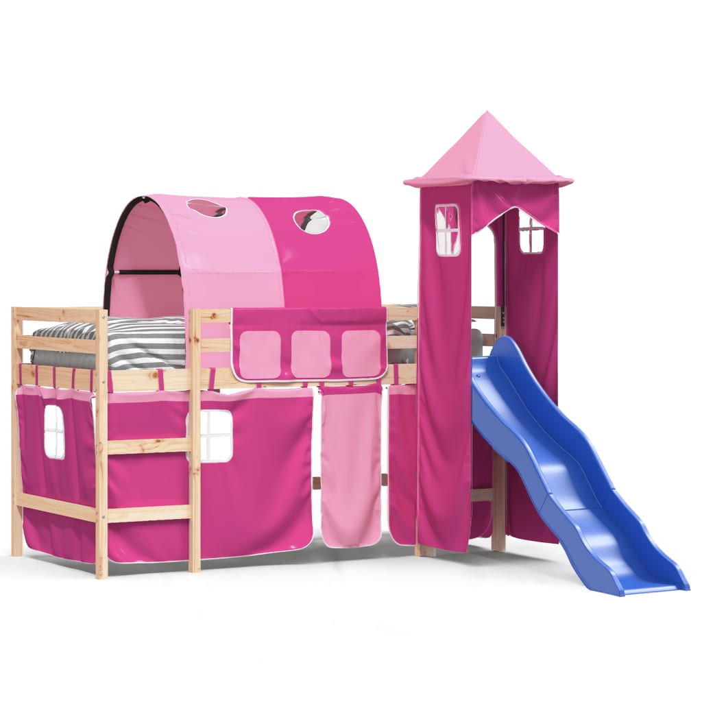 vidaXL Kids' Loft Bed with Tower without Mattress Pink 90x190 cm Single