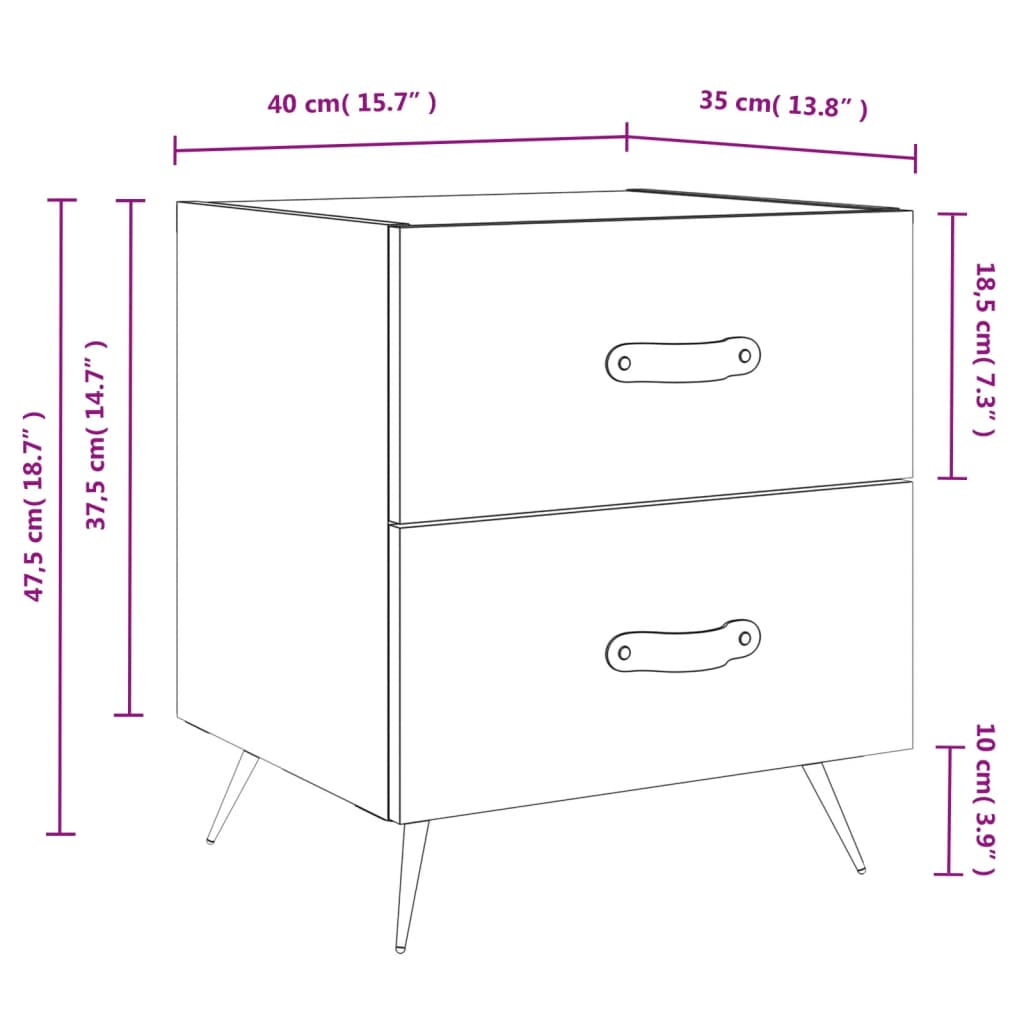 vidaXL Bedside Cabinet High Gloss White 40x35x47.5 cm Engineered Wood