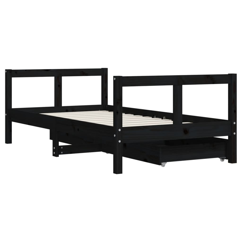 vidaXL Kids Bed Frame with Drawers Black 80x160 cm Solid Wood Pine