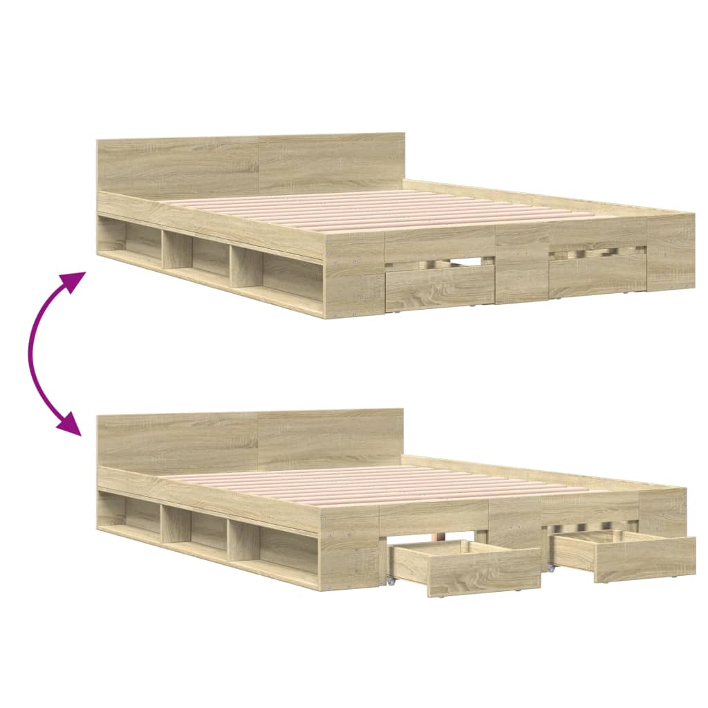 vidaXL Bed Frame with Drawers without Mattress Sonoma Oak 160x200 cm