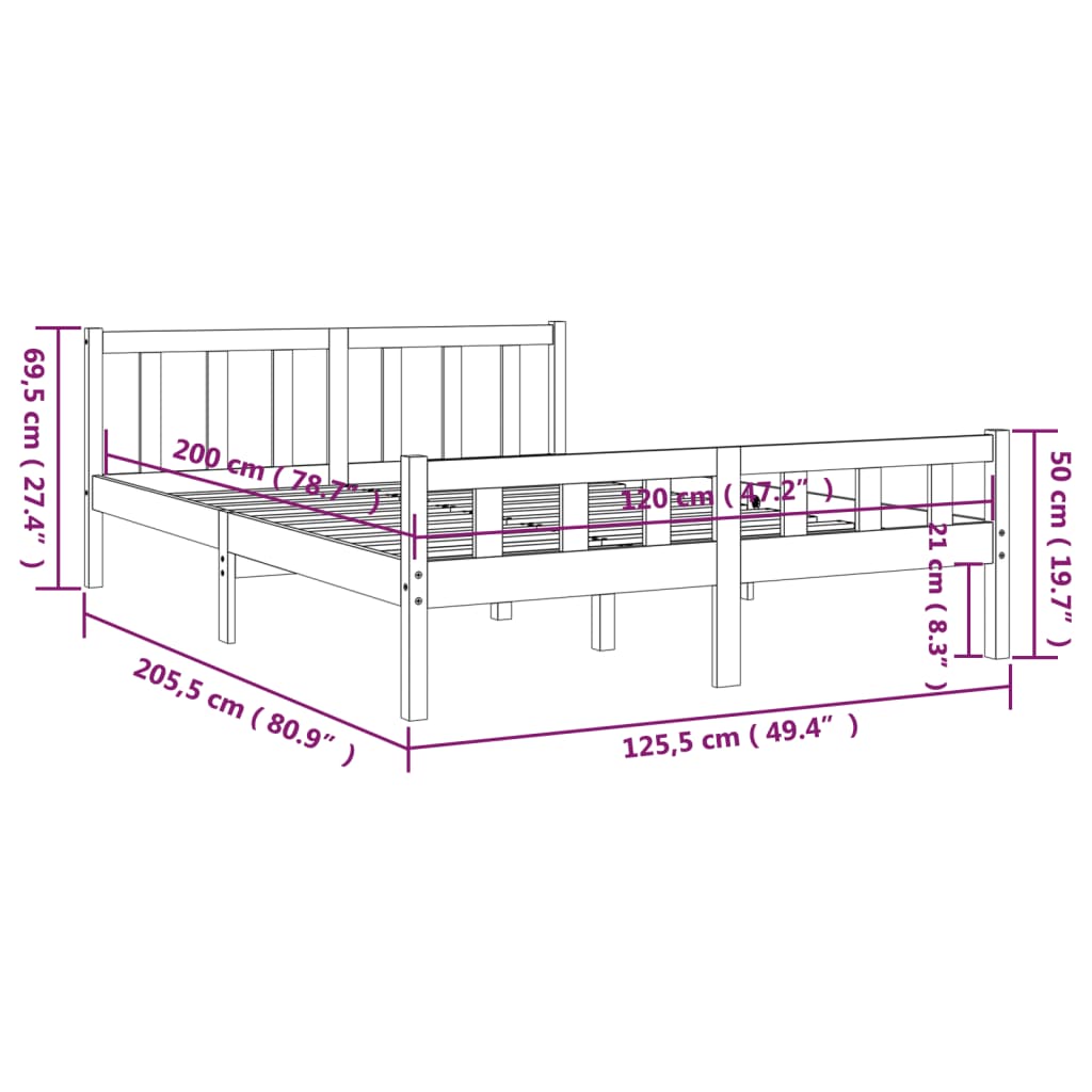 vidaXL Bed Frame without Mattress Solid Wood 120x200 cm