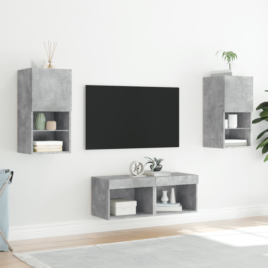 vidaXL 4 Piece TV Wall Cabinets with LED Lights Concrete Grey