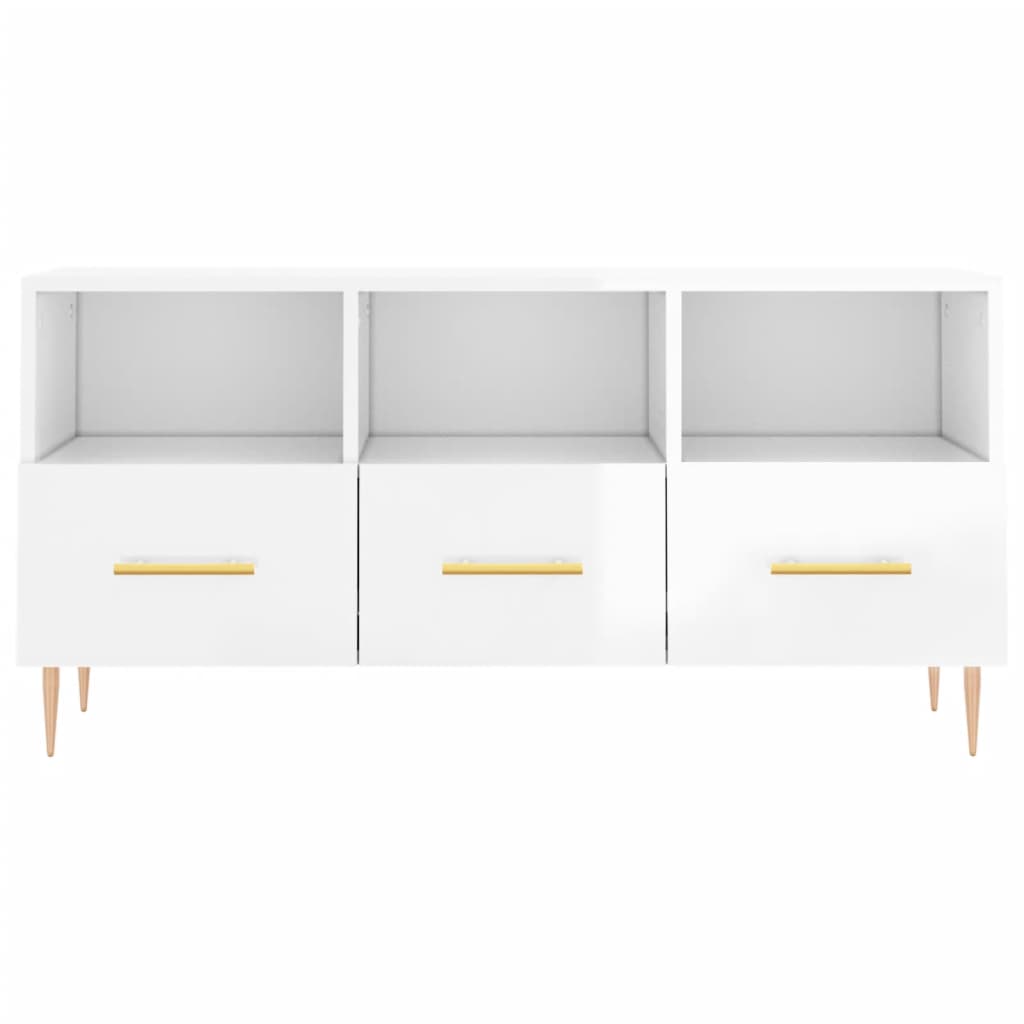 vidaXL TV Cabinet High Gloss White 102x36x50 cm Engineered Wood