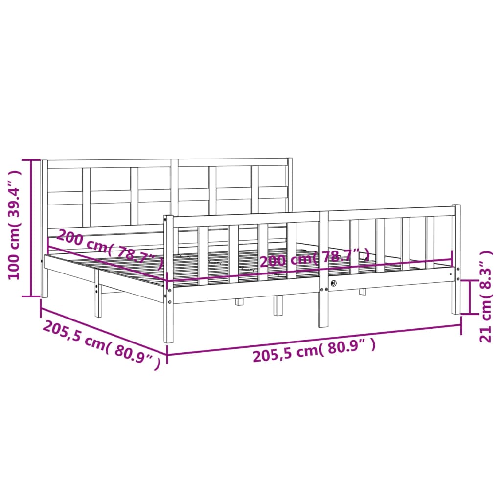 vidaXL Bed Frame without Mattress Grey 200x200 cm Solid Wood Pine