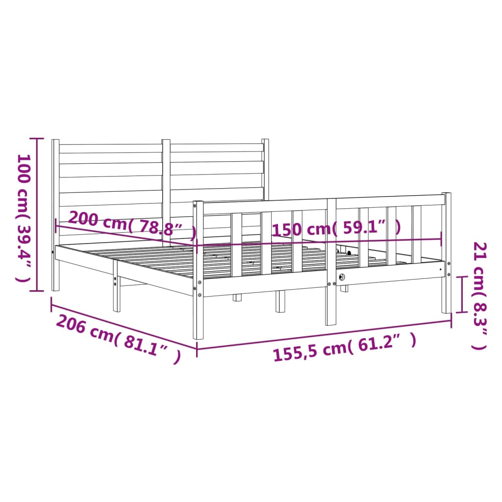 vidaXL Bed Frame without Mattress King Size Solid Wood Pine