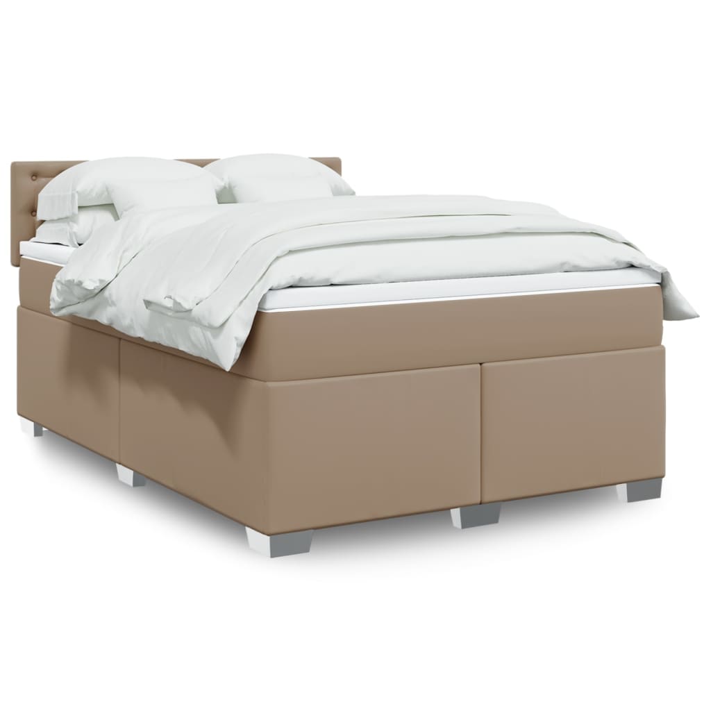 vidaXL Box Spring Bed with Mattress Cappuccino 140x200 cm Faux Leather