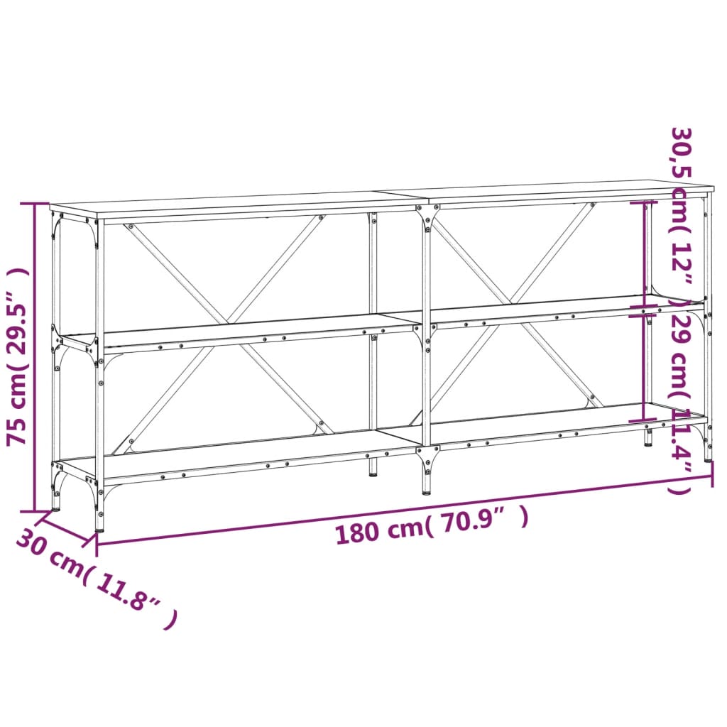 vidaXL Console Table Black 180x30x75 cm Engineered Wood and Iron