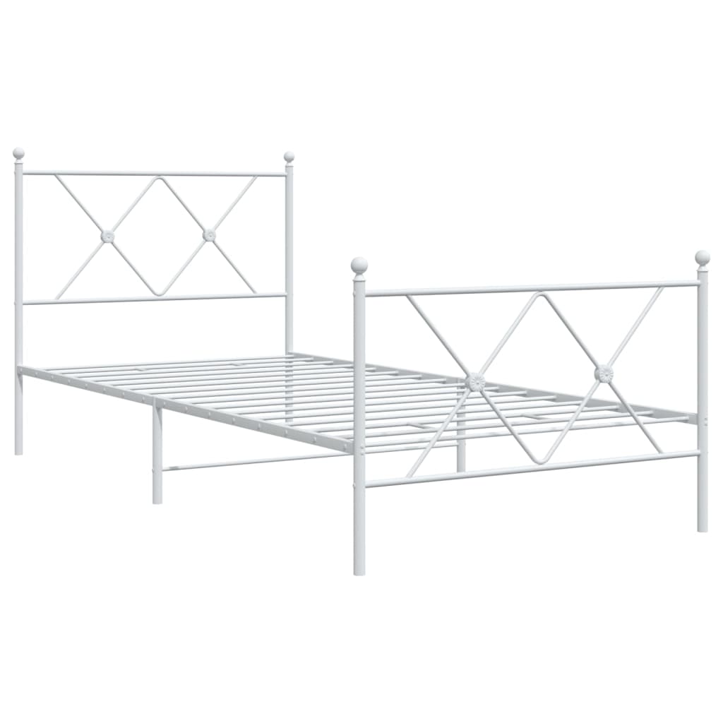 vidaXL Metal Bed Frame without Mattress with Footboard White 90x200 cm