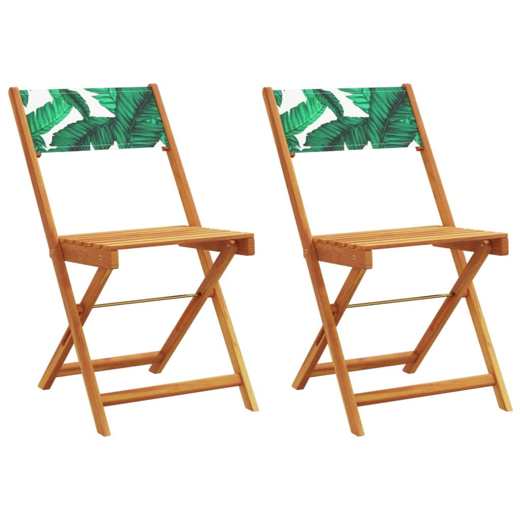 vidaXL Bistro Chairs 2 pcs Leaf Pattern Solid Wood Acacia and Fabric