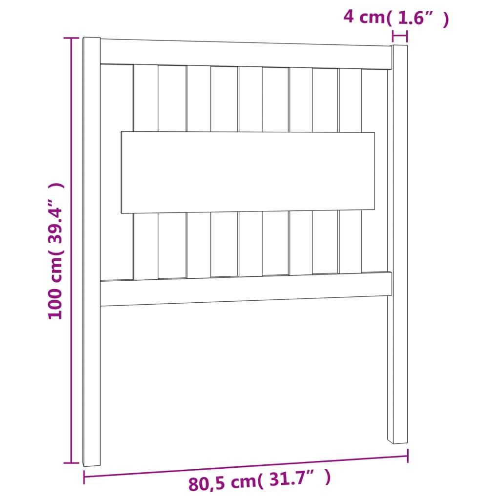 vidaXL Bed Headboard Black 80.5x4x100 cm Solid Wood Pine