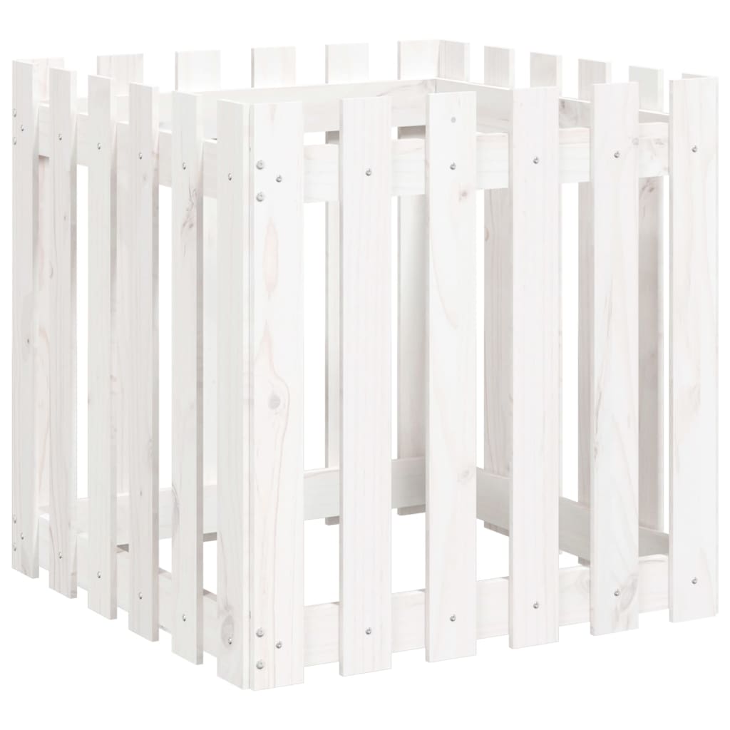 vidaXL Garden Planter with Fence Design White 60x60x60 cm Solid Wood Pine