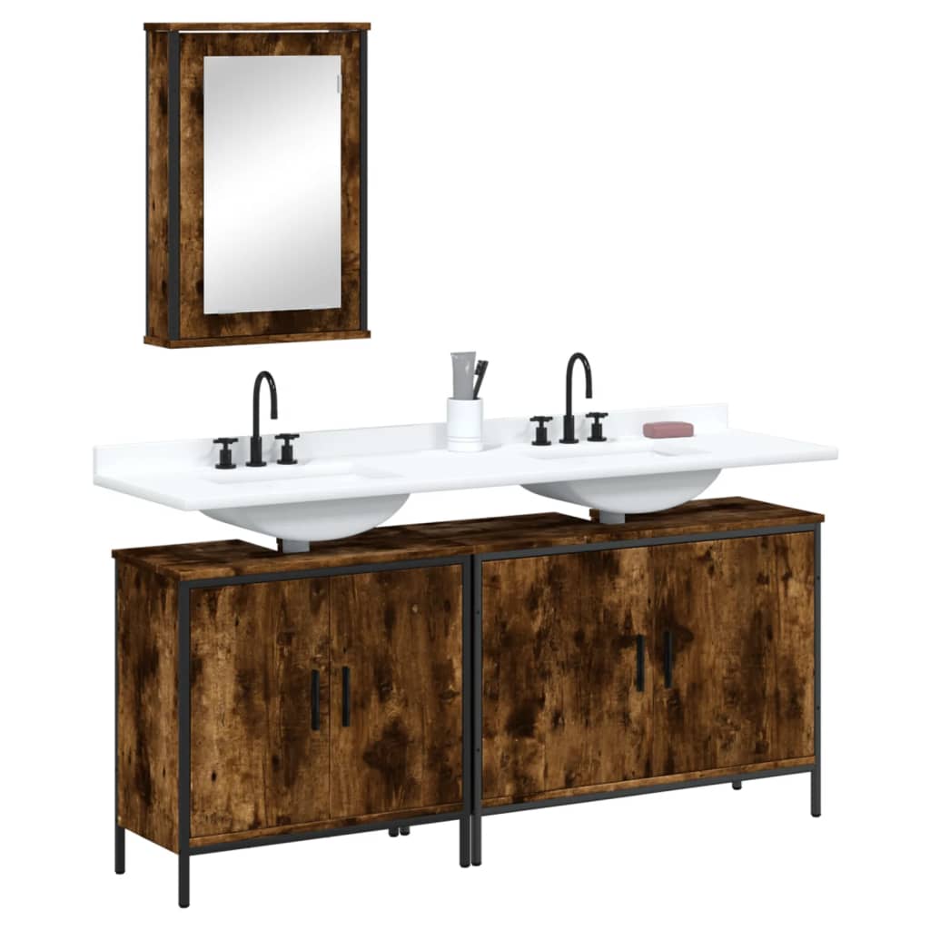 vidaXL 3 Piece Bathroom Furniture Set Smoked Oak Engineered Wood