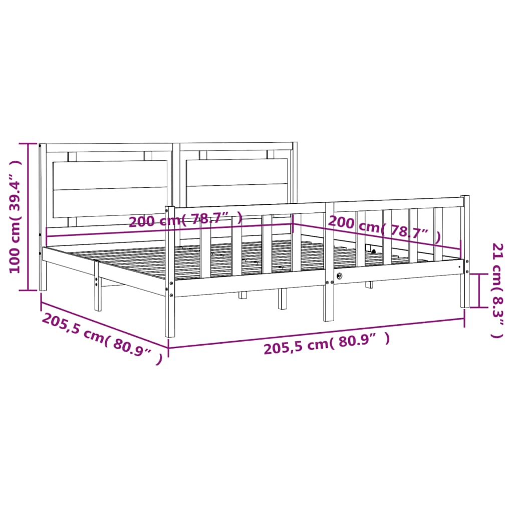 vidaXL Bed Frame without Mattress Honey Brown 200x200 cm Solid Wood Pine