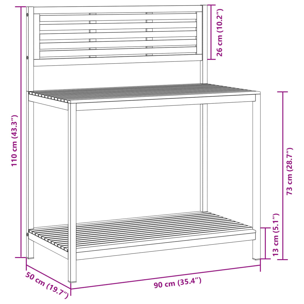 vidaXL Garden Work Table 90x50x110 cm Solid Wood Acacia and Steel