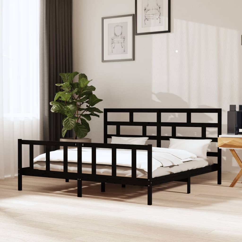 vidaXL Bed Frame without Mattress Black Solid Wood 200x200 cm (810106+814218)