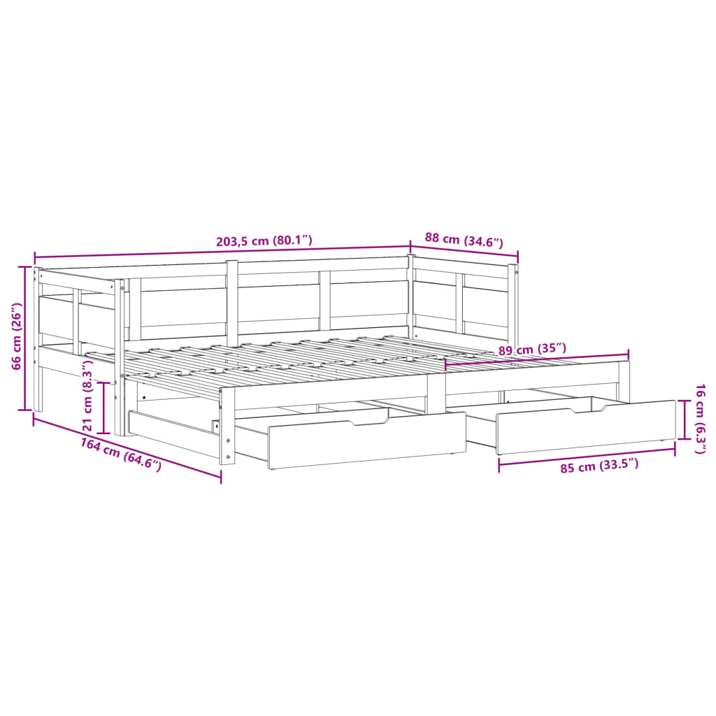 vidaXL Daybed with Trundle and Drawers without Mattress White 80x200 cm