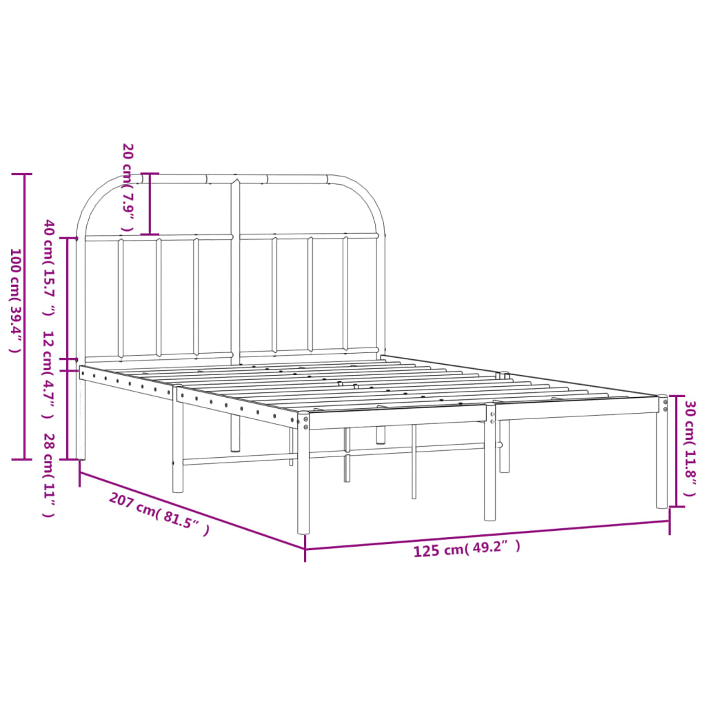 vidaXL Metal Bed Frame without Mattress with Headboard White 120x200 cm