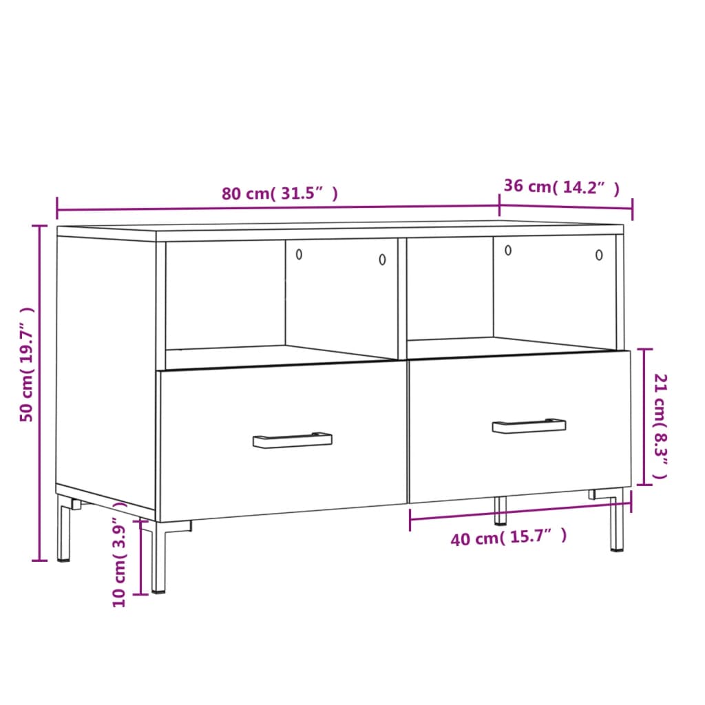 vidaXL TV Cabinet Smoked Oak 80x36x50 cm Engineered Wood