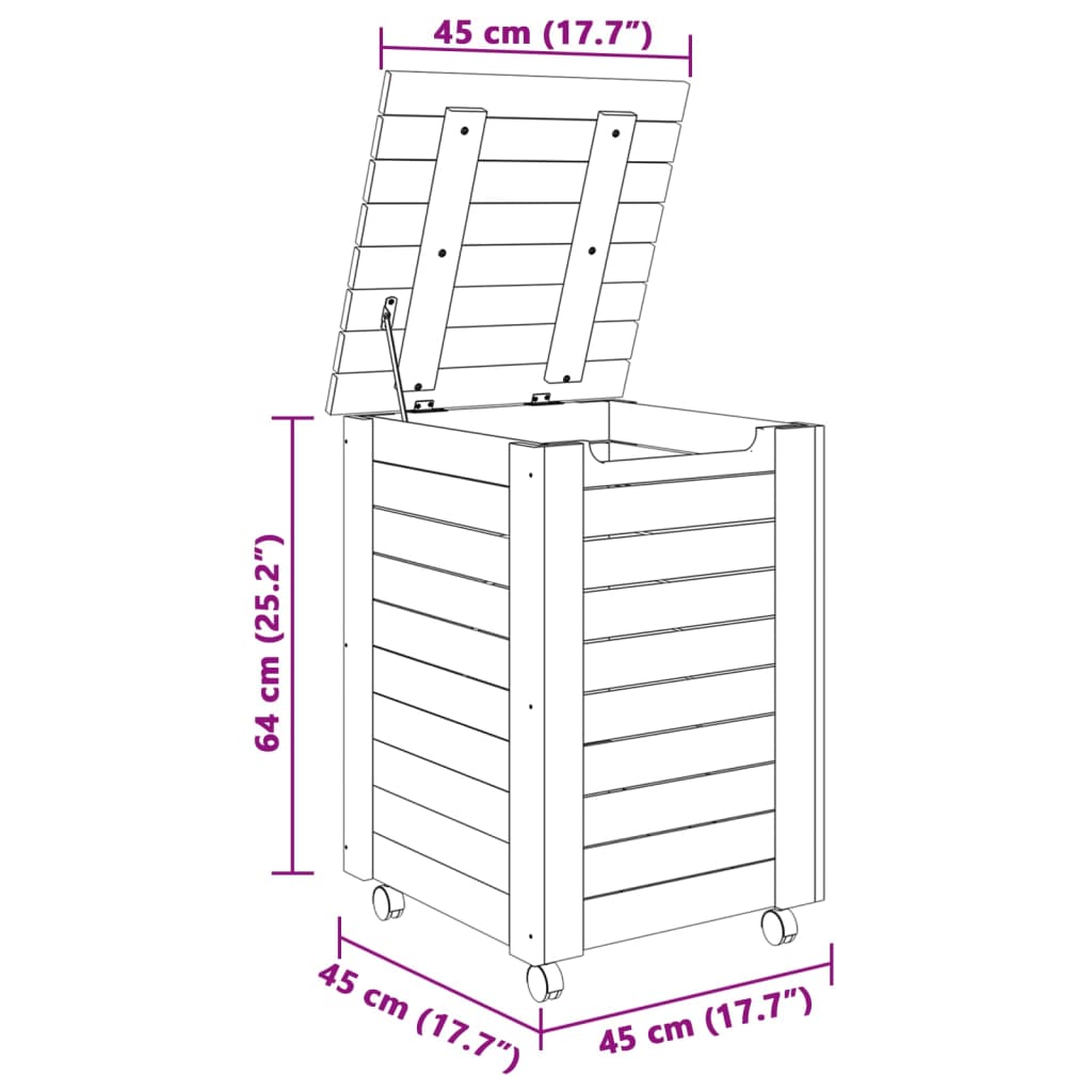 vidaXL Laundry Basket with Wheels RANA White 45x45x64 cm Solid Wood Pine