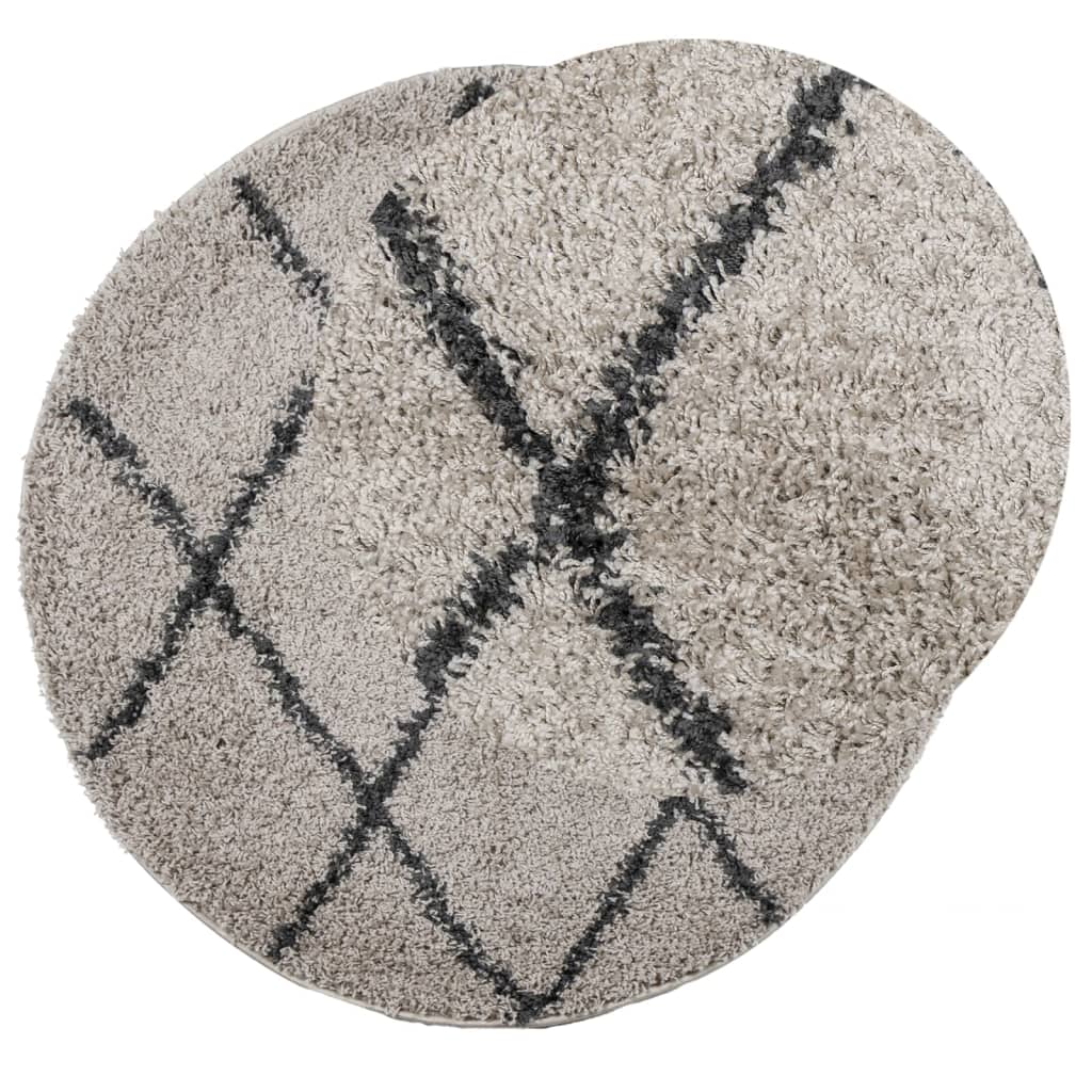 vidaXL Shaggy Rug PAMPLONA High Pile Modern Beige and Anthracite Ø 200 cm