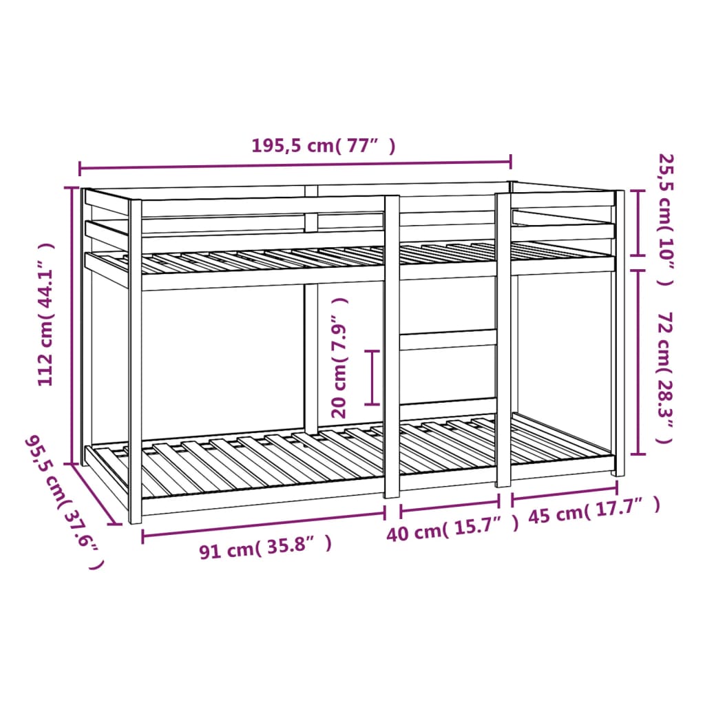 vidaXL Bunk Bed without Mattress White 90x190 cm Single Solid Wood Pine