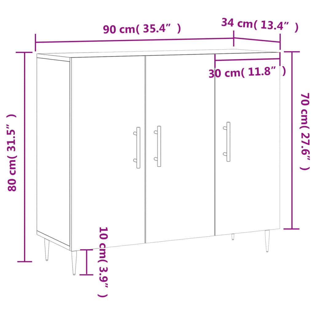 vidaXL Sideboard Grey Sonoma 90x34x80 cm Engineered Wood