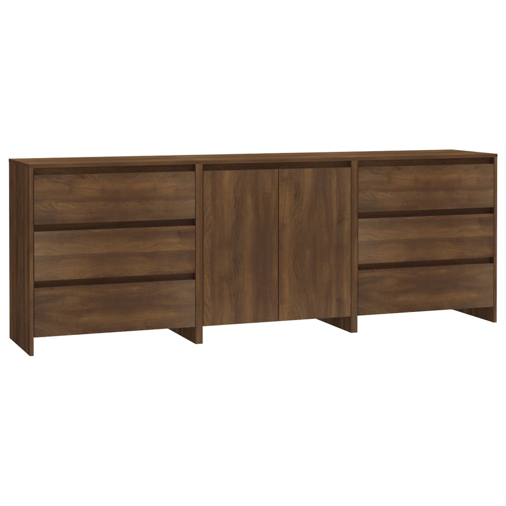 vidaXL 3 Piece Sideboard Brown Oak Engineered Wood