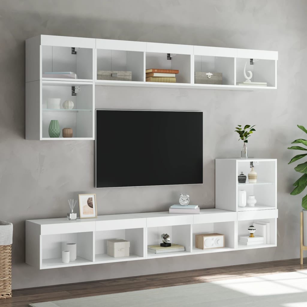 vidaXL 8 Piece TV Wall Units with LED White Engineered Wood