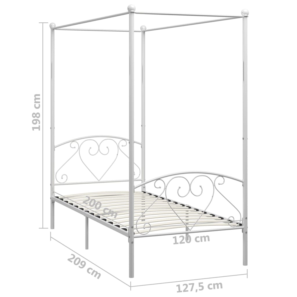 vidaXL Canopy Bed Frame without Mattress White Metal 120x200 cm