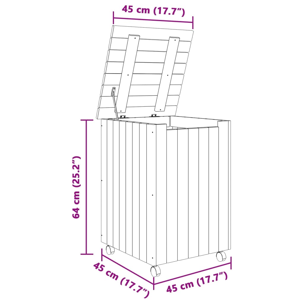 vidaXL Laundry Basket with Wheels RANA 45x45x64 cm Solid Wood Pine