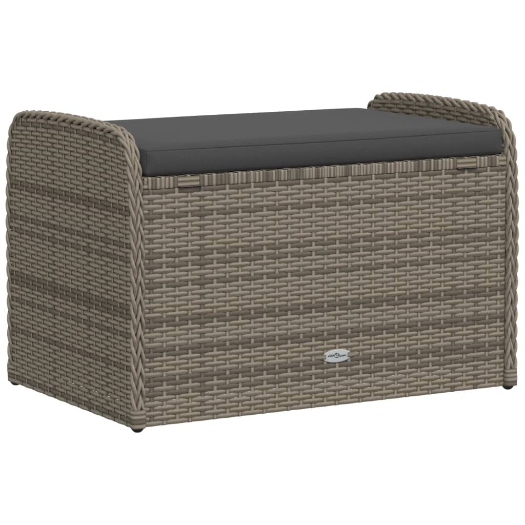 vidaXL Storage Bench with Cushion Grey 80x51x52 cm Poly Rattan