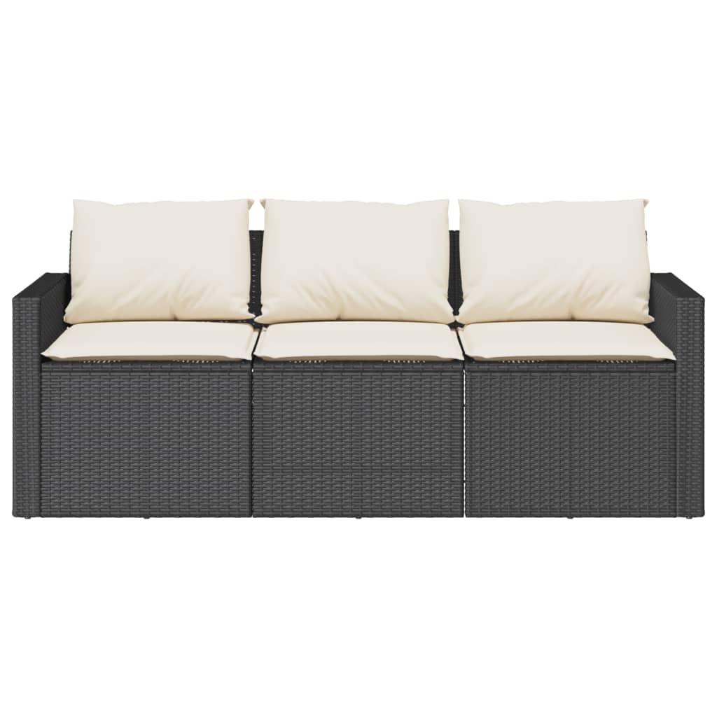 vidaXL Garden Sofa with Cushions 3-Seater Beige Poly Rattan