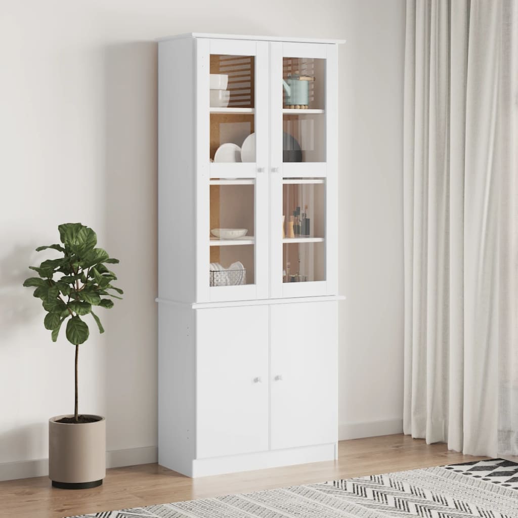 vidaXL Glass Display Cabinet ALTA White 77x35x186.5 cm Solid Wood Pine