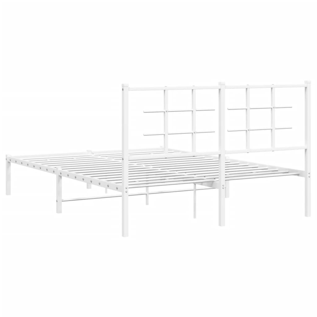 vidaXL Metal Bed Frame without Mattress with Headboard White 135x190 cm Double