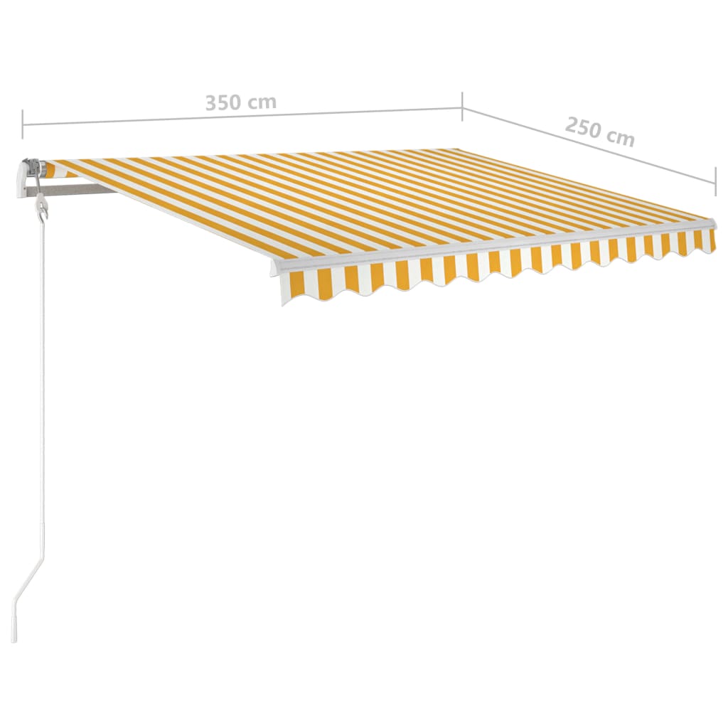 vidaXL Manual Retractable Awning with Posts 3.5x2.5 m Yellow and White