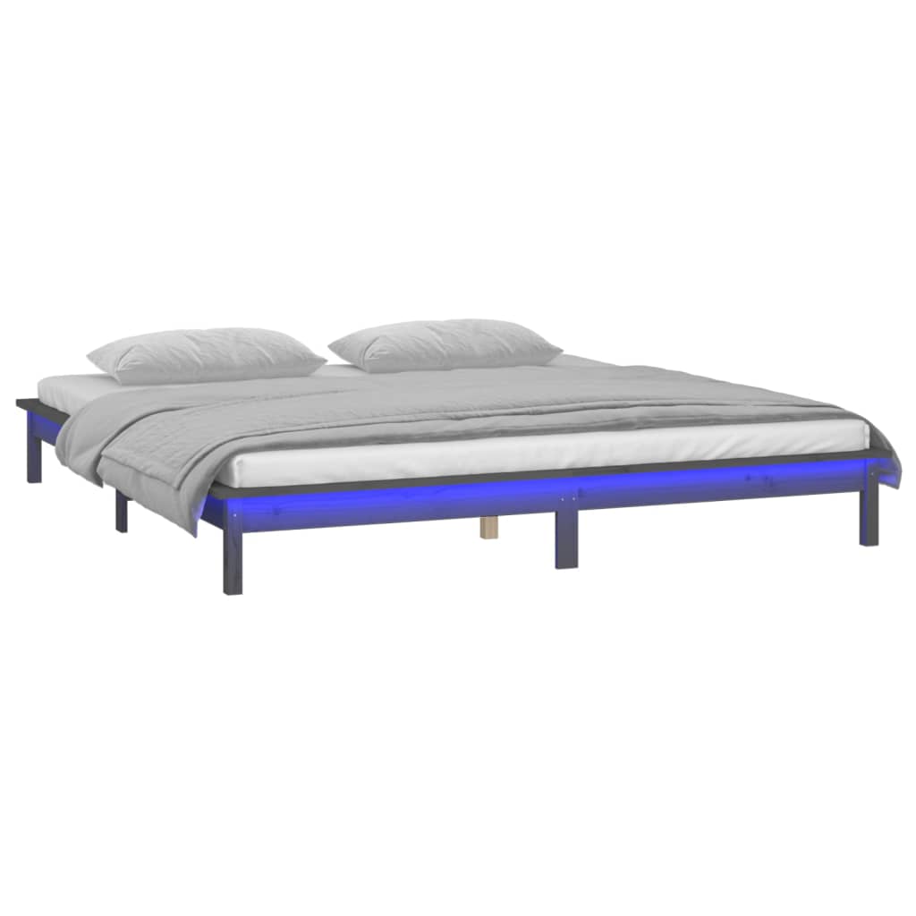 vidaXL LED Bed Frame without Mattress Grey 120x200 cm Solid Wood