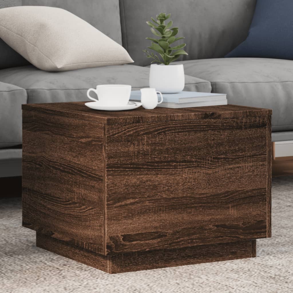 vidaXL Coffee Table with LED Lights Brown Oak 50x50x40 cm