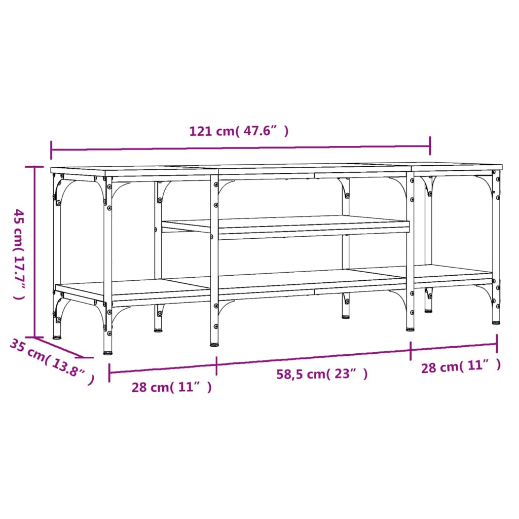 vidaXL TV Cabinet Sonoma Oak 121x35x45 cm Engineered Wood&Iron