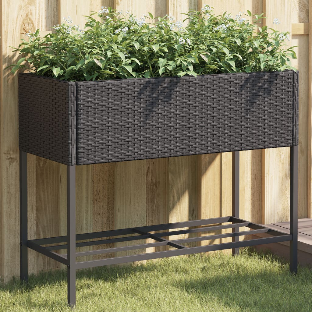 vidaXL Garden Planters with Shelf 2 pcs Black 90x40x75 cm Poly Rattan