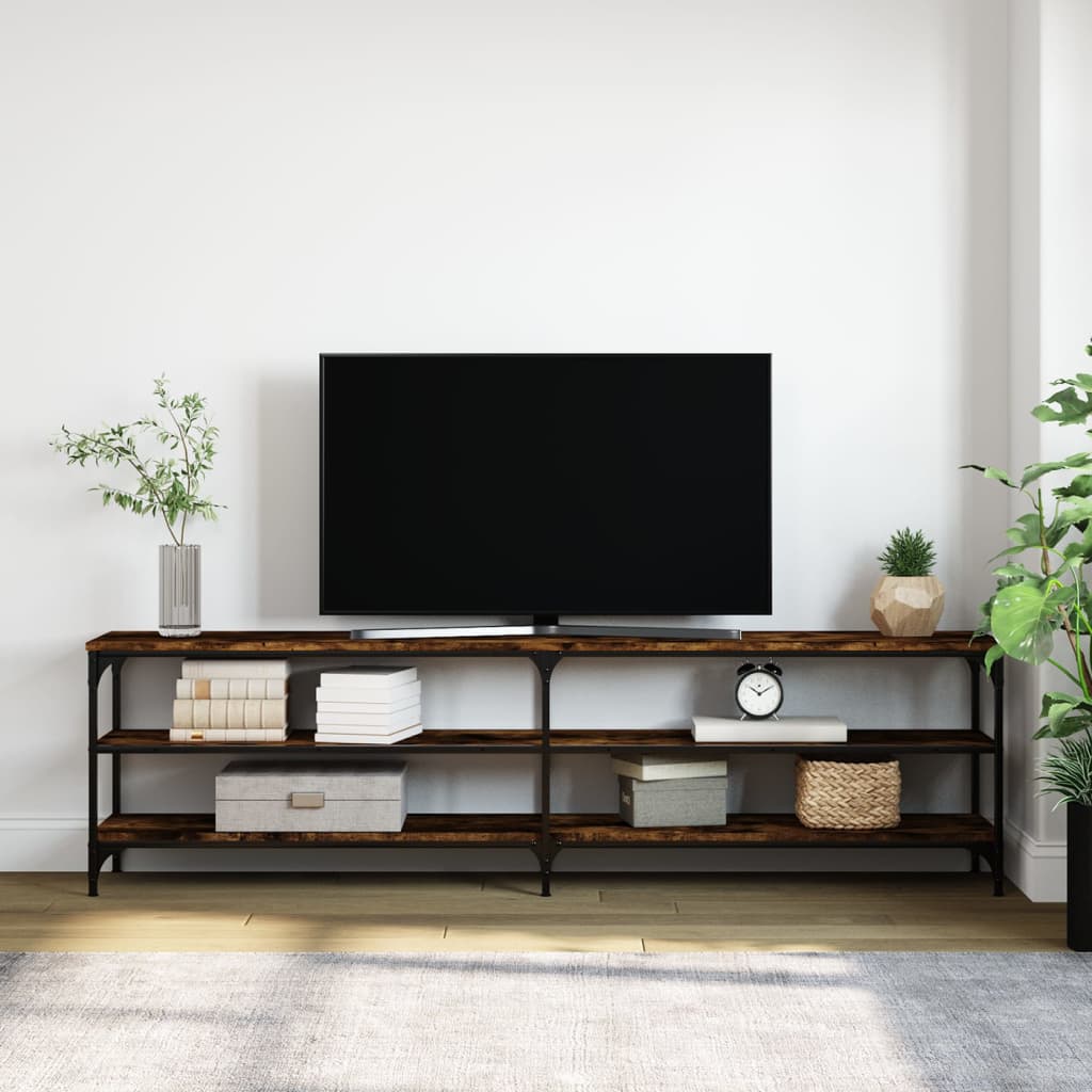 vidaXL TV Cabinet Smoked Oak 180x30x50 cm Engineered Wood and Metal